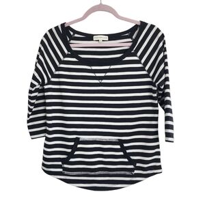 Poof Excellence Black & White Striped Quarter Sleeve Women's Top Size M